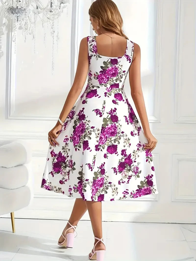 Nikolina | Vestido sin Mangas de corte en A con estampado floral