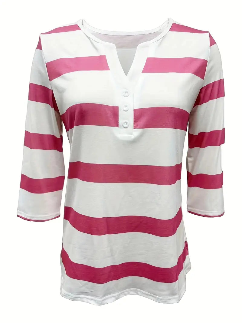 Dakota | Camiseta Henley a Rayas Con Mangas Tres Cuartos