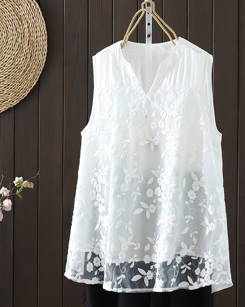 Shilika | Blusa Túnica Sin Mangas Con Cuello en V Y Estampado Floral
