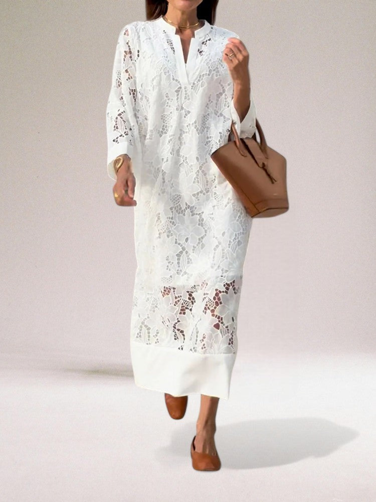Hafina | Vestido midi de Encaje con Cuello en V