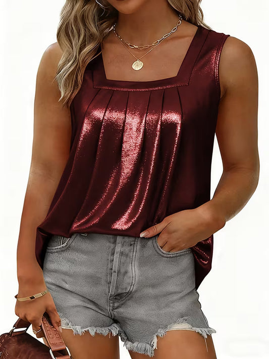 Shivina | Camiseta Sin Mangas Con Cuello Redondo y Acabado Metalizado