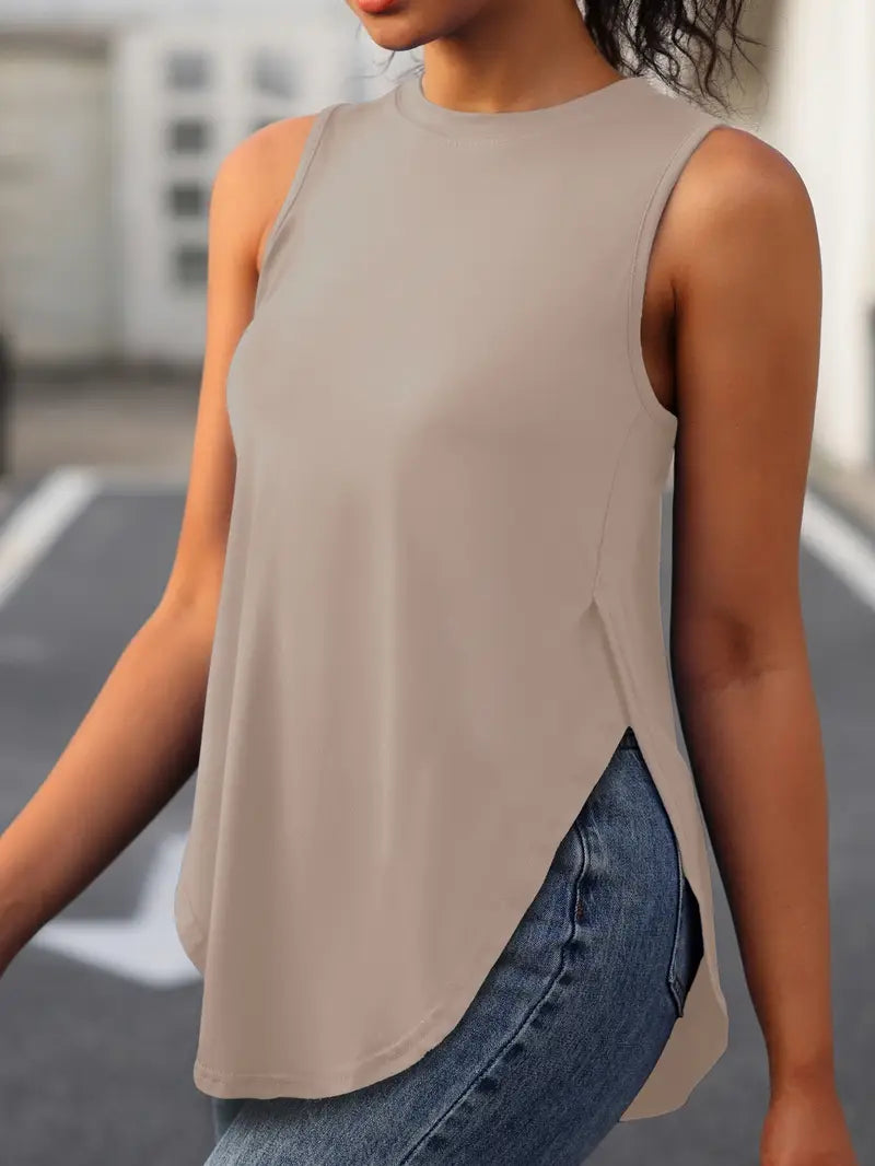 Desirae | Camiseta Sin Mangas Con Cuello Redondo Y Aberturas Laterales