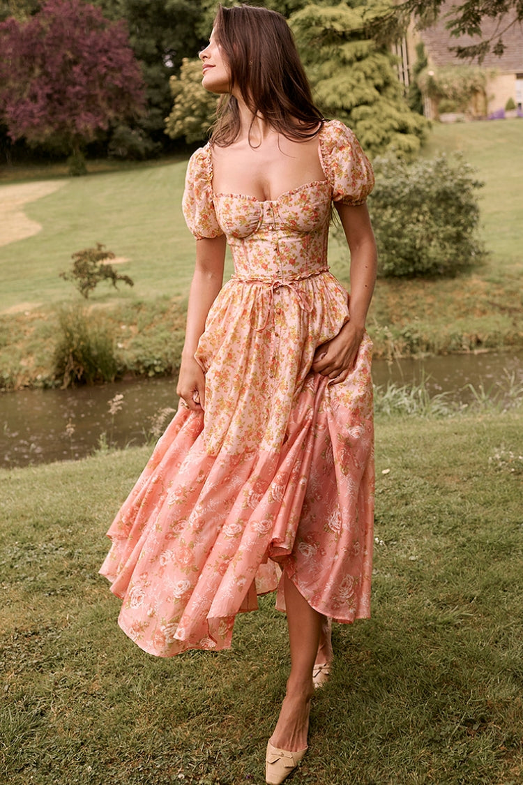 Mellie | Vestido MIDI Floral Con Mangas Abullonadas