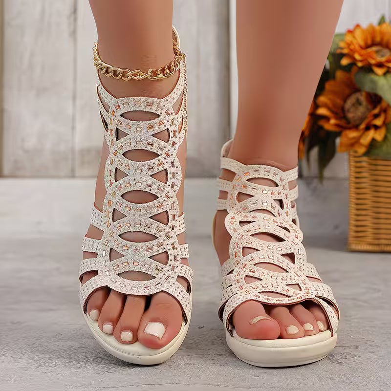 Umona - Sandalias Gladiadoras de Cuña Con Puntera Abierta