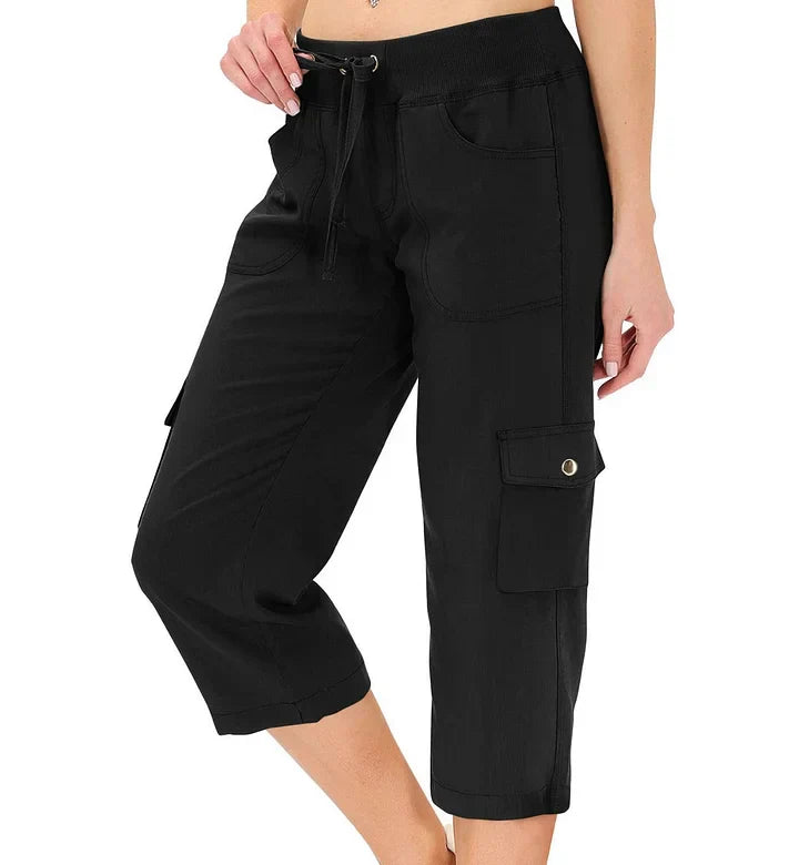 Mileni - Pantalón Capri Cargo Cintura Elástica Bolsillos