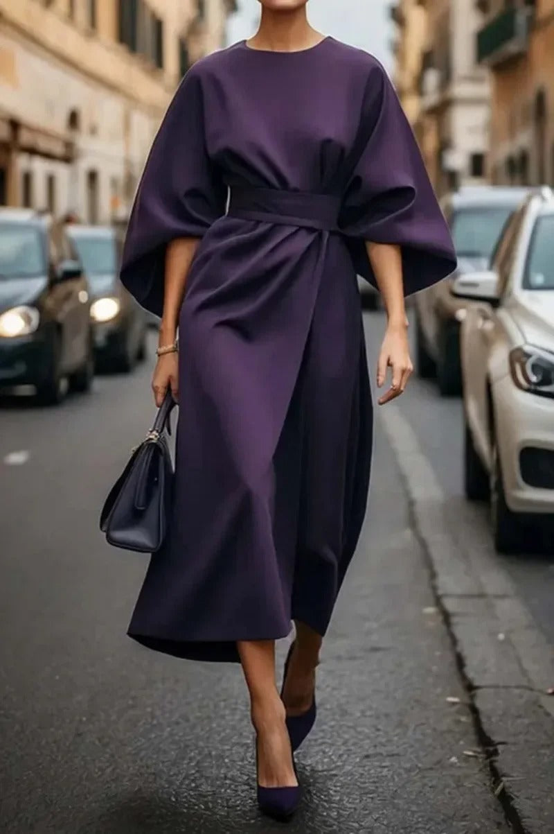 Rita | Vestido midi con Mangas de Murciélago y Cinturón