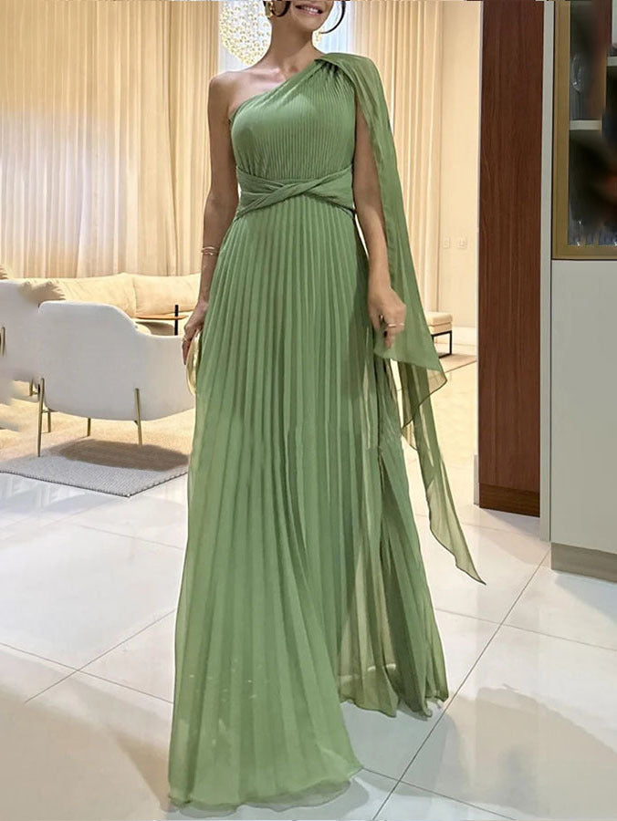 Kiriana | Vestido Lrgo de Noche Plisado con un solo Hombro