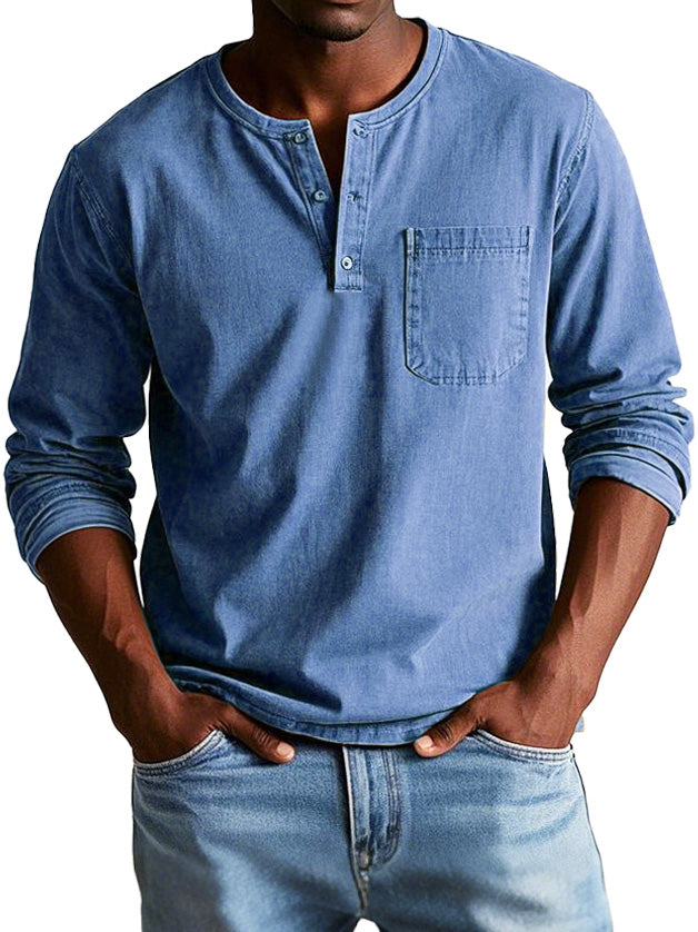 Gerry - Camisa Henley de manga Larga con Bolsillo en el Pecho
