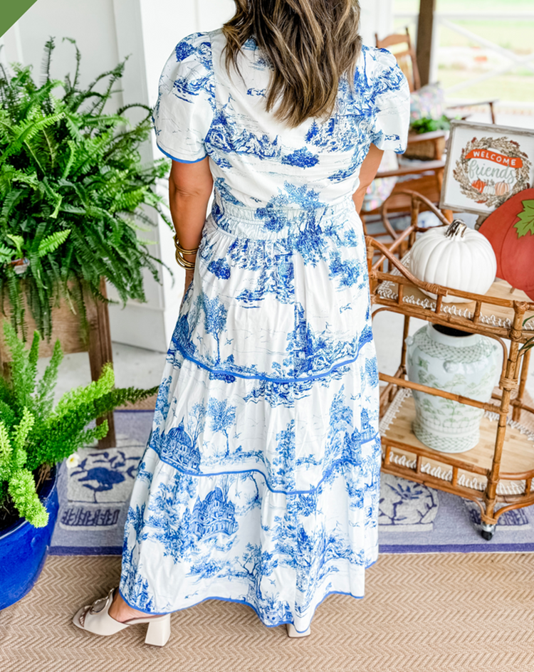Ortrud | Vestido Largo De Manga Corta Con Estampado Y Volantes