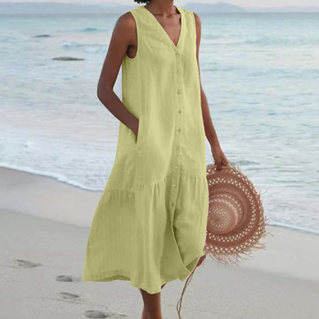 Maira | Vestido Midi Sin Mangas Cuello V