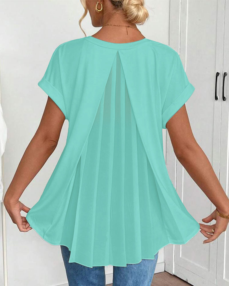 Liyanna - Blusa de Manga Corta Con Pliegues en la Espalda