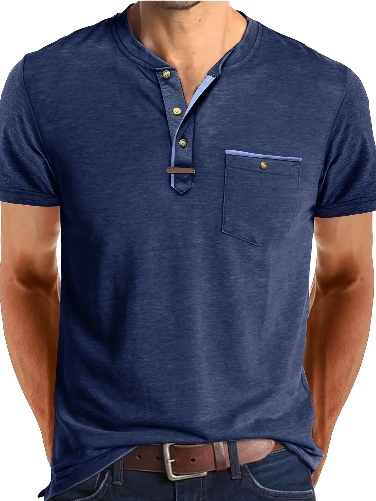 Saxon | Camiseta Henley de Manga Corta con Bolsillo