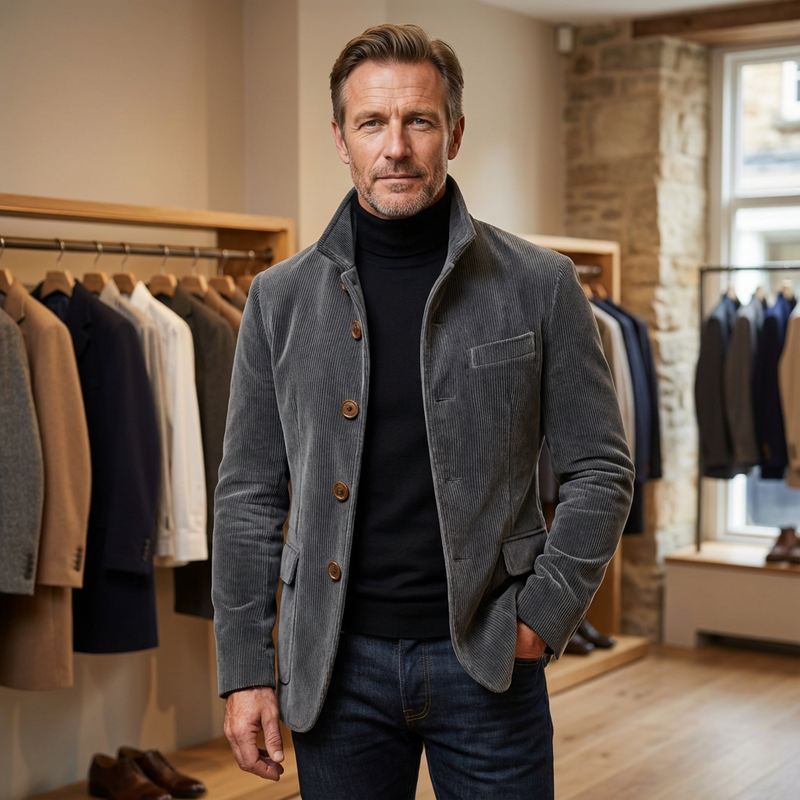Eusebiu | Chaqueta De Pana Con Botones y Cuello Alto