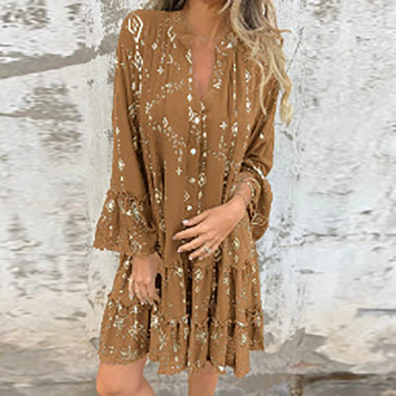 Gillian | Minivestido De Manga Larga Con Estampado Boho