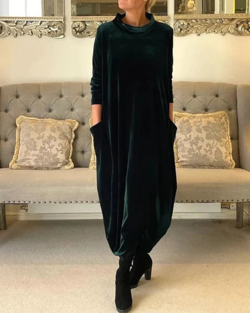 Layeena | Vestido midi de Terciopelo con Bolsillos