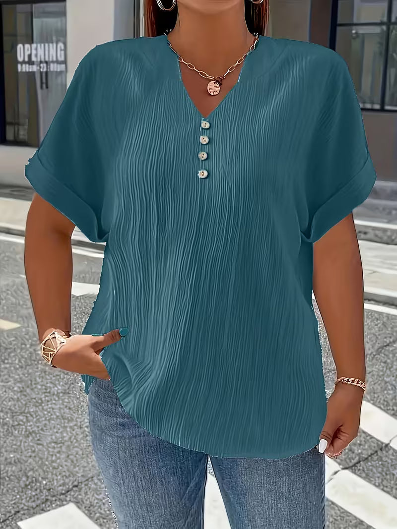 Mrella | Camiseta Con Cuello en V y Botonadura Frontal