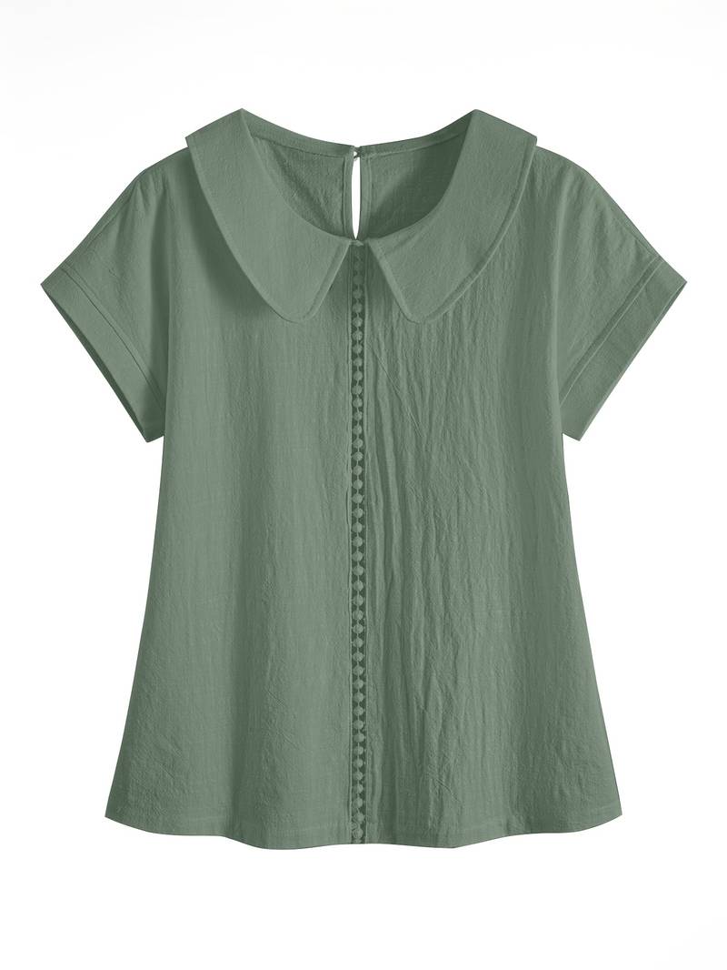 Krischelle - Blusa de Manga Corta Con Cuello Peter Pan