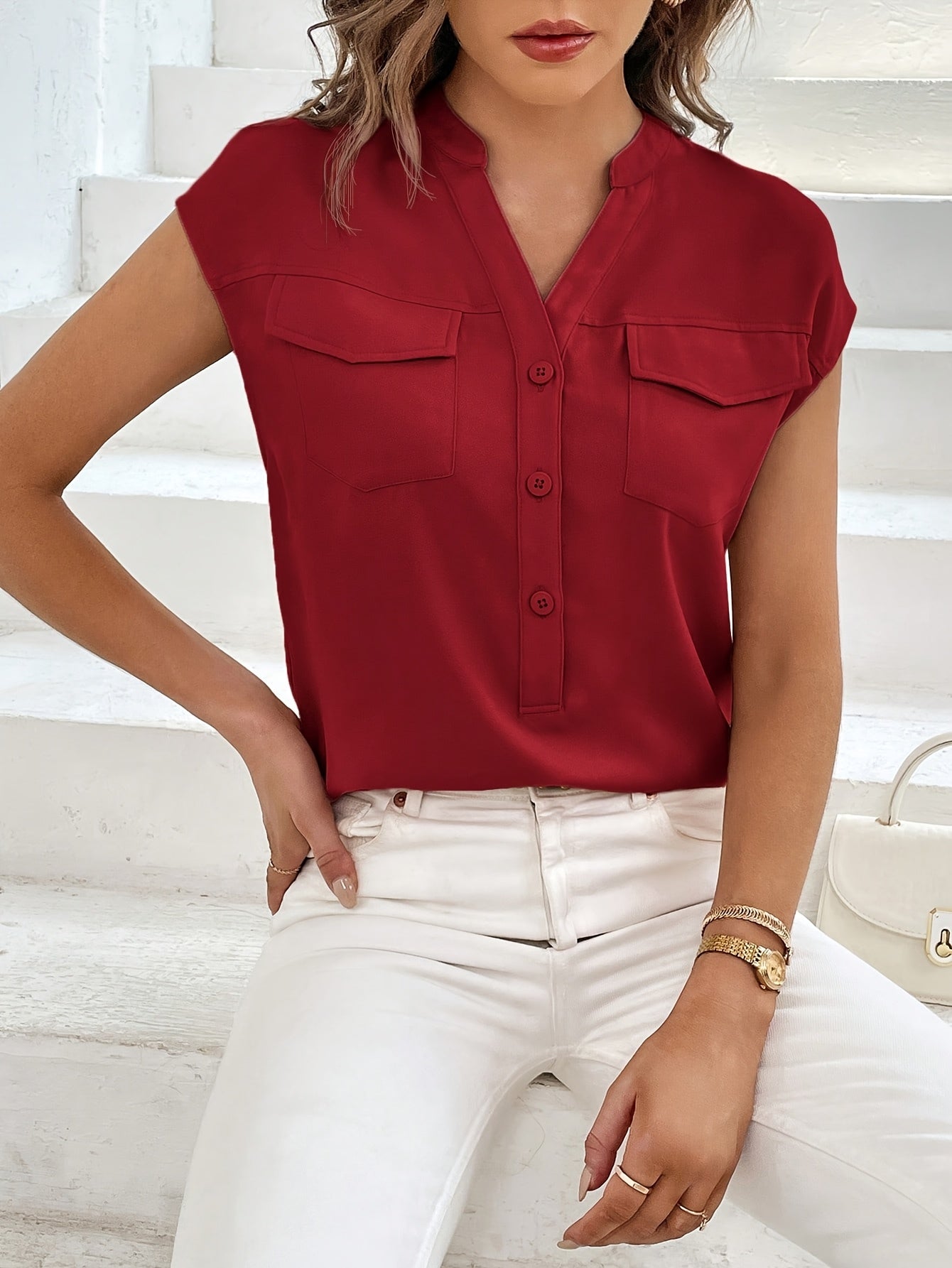 Marquita - Blusa de manga corta con bolsillos