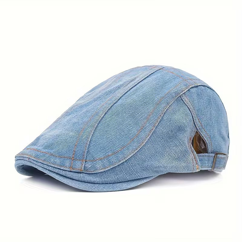 DenimCrown - Gorra Plana de Denim Ajustable Estilo «newsboy»