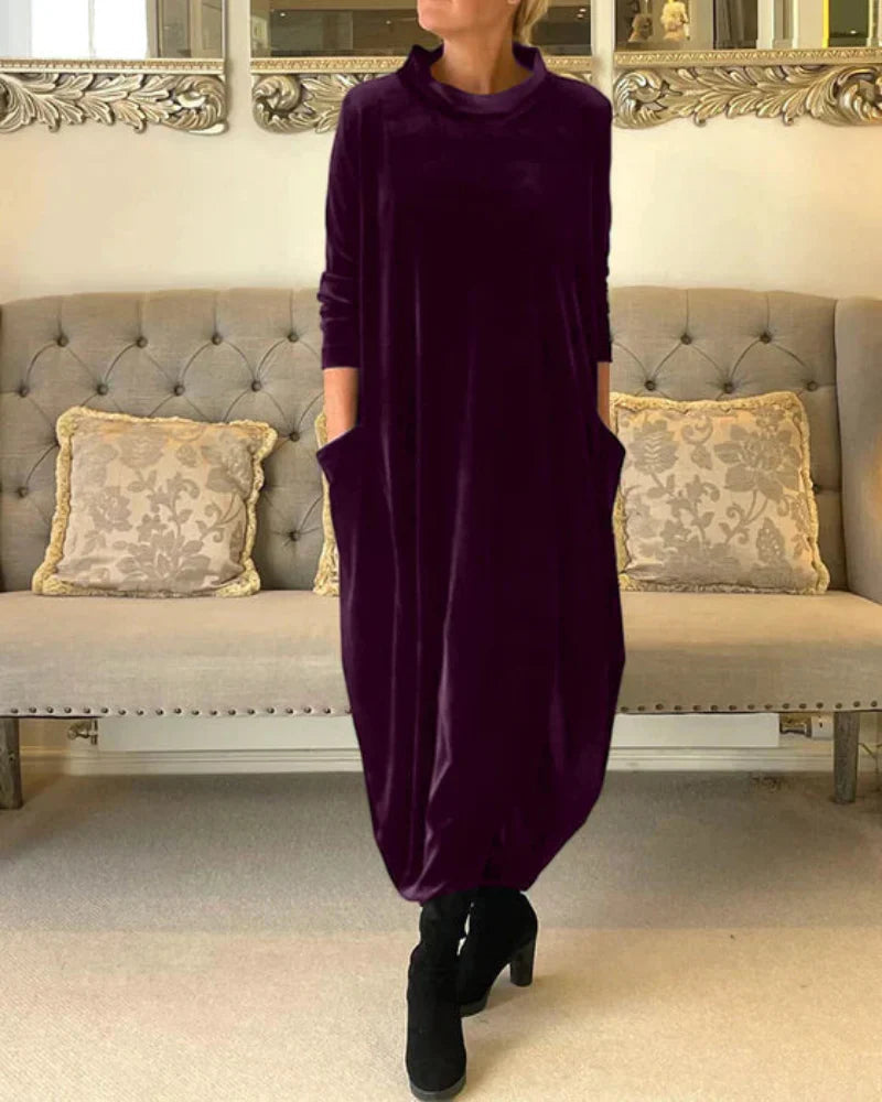 Layeena | Vestido midi de Terciopelo con Bolsillos