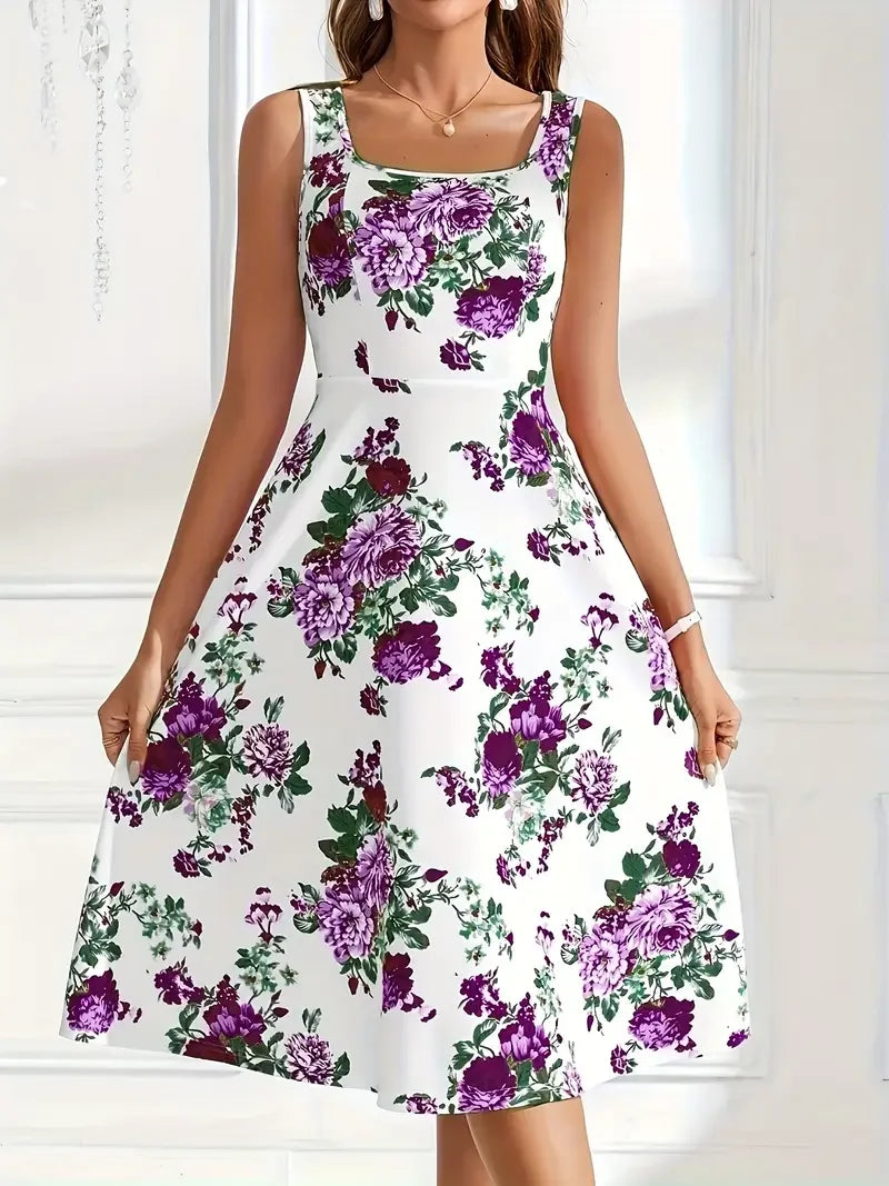 Nikolina | Vestido sin Mangas de corte en A con estampado floral
