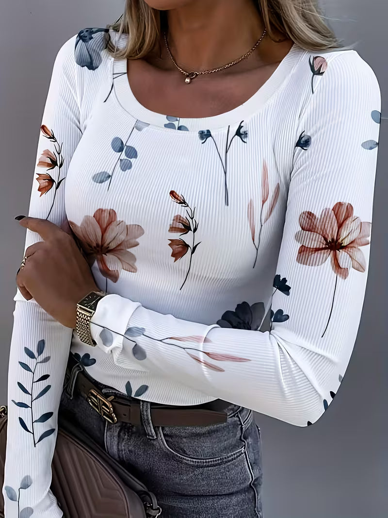 Rabiye | Top De Manga Larga Con Estampado Floral Y Tejido Acanalado