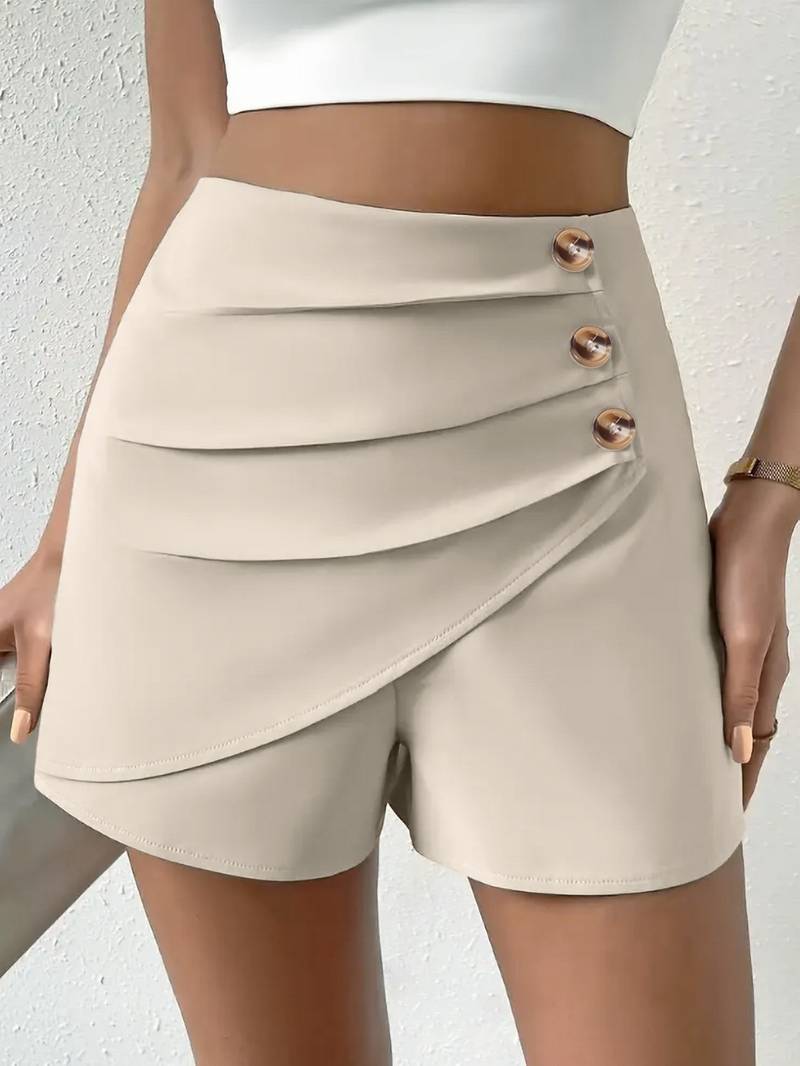 Houda | Falda-pantalón Corta con Superposición Asimétrica y Detalle de Botones