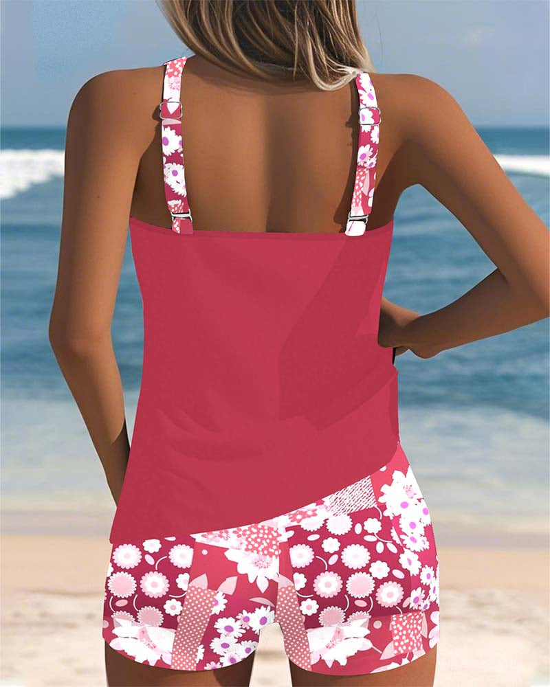 Nethmi - Conjunto de Baño Tankini con Pantalones Cortos y Estampado Floral