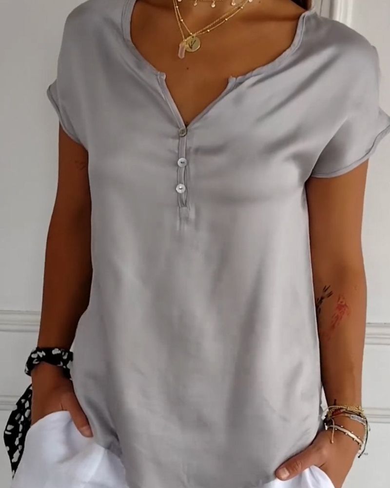 Julity | Top De Manga Corta Con Cuello en V Y Botonadura Frontal