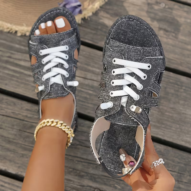 Samyn - Sandalias Planas Con Cordones y Punta Abierta