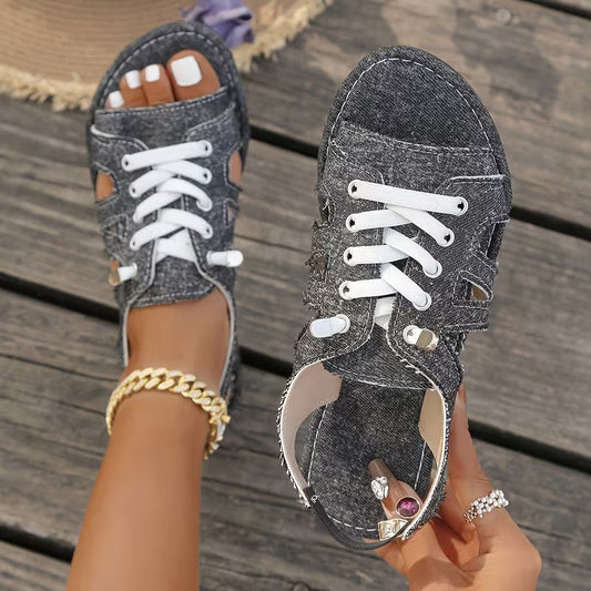 Samyn - Sandalias Planas Con Cordones y Punta Abierta