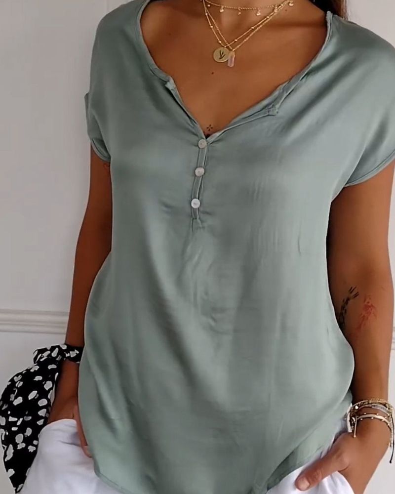 Julity | Top De Manga Corta Con Cuello en V Y Botonadura Frontal