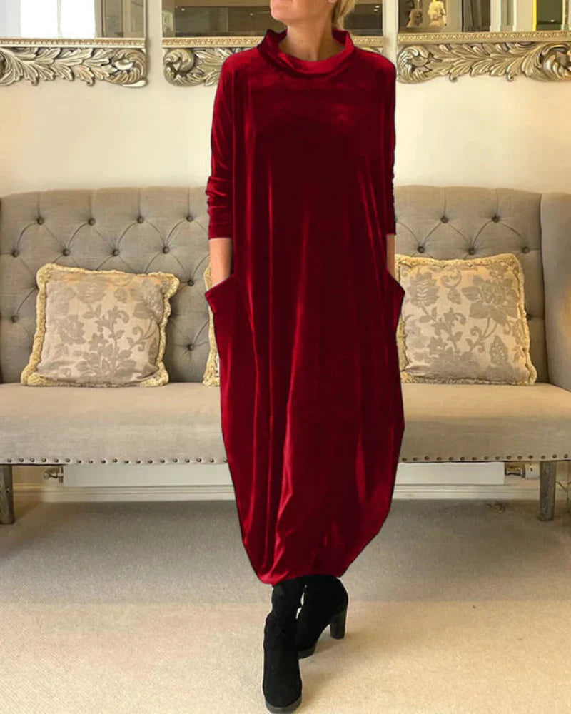 Layeena | Vestido midi de Terciopelo con Bolsillos