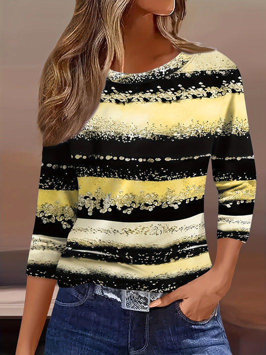 Eleainessa | Camisa Casual de Cuello Redondo a Rayas