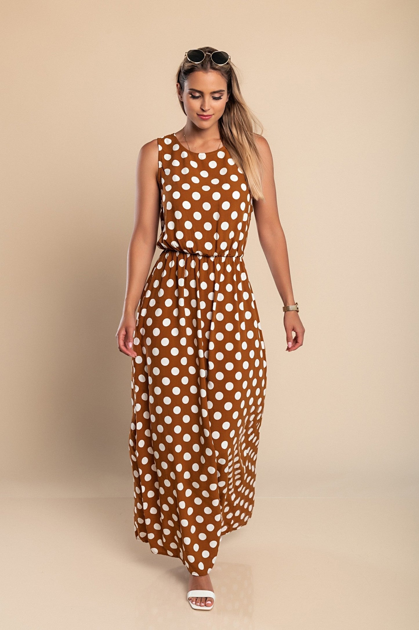 Lyna | Vestido Maxi Sin Mangas De Lunares