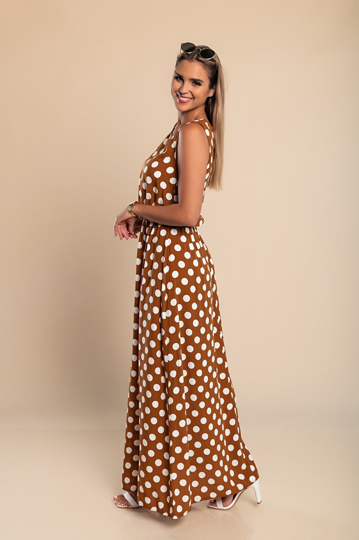 Lyna | Vestido Maxi Sin Mangas De Lunares