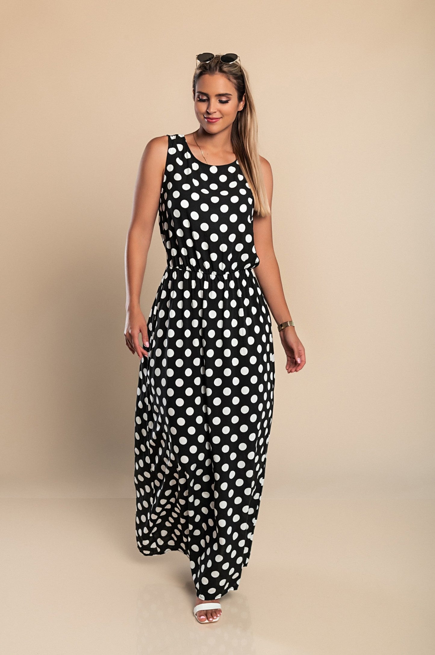 Lyna | Vestido Maxi Sin Mangas De Lunares