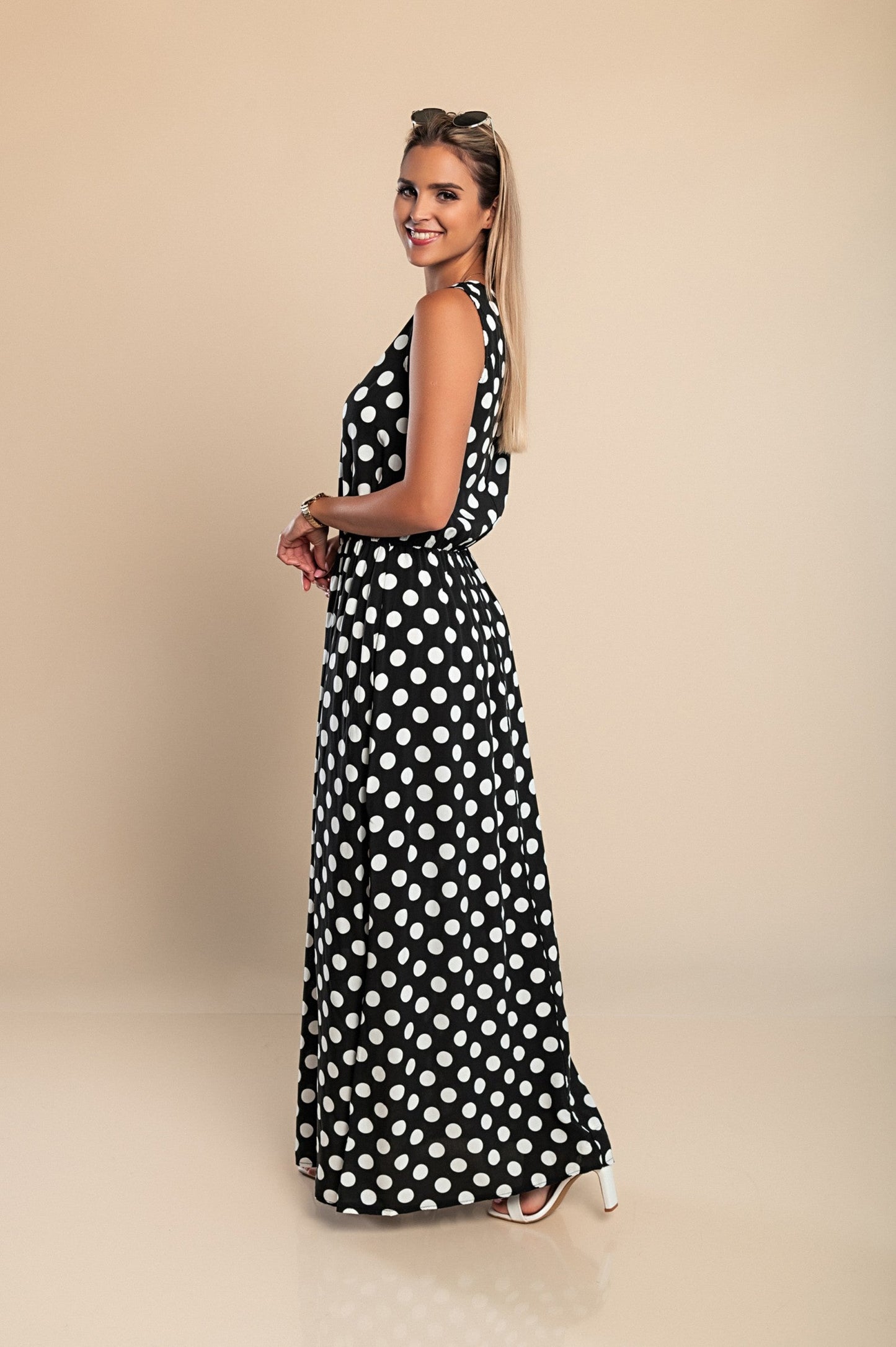 Lyna | Vestido Maxi Sin Mangas De Lunares