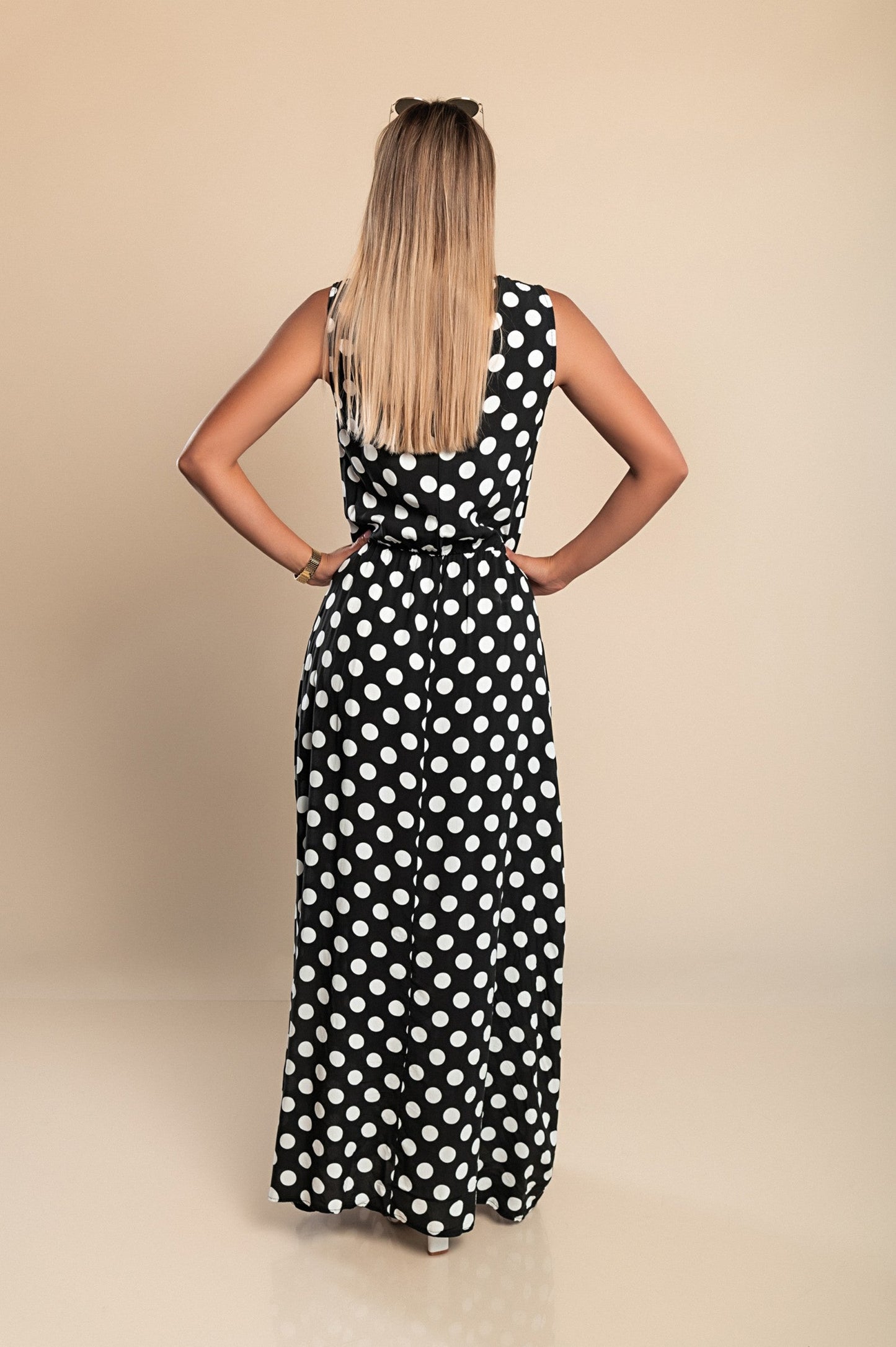 Lyna | Vestido Maxi Sin Mangas De Lunares