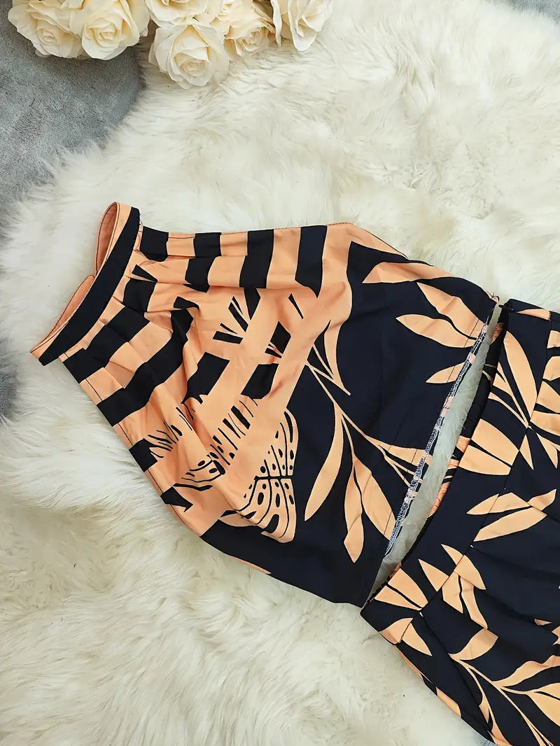 Zirina | Conjunto De Top Corto Con Cuello Halter Y Pantalón De Pierna Ancha