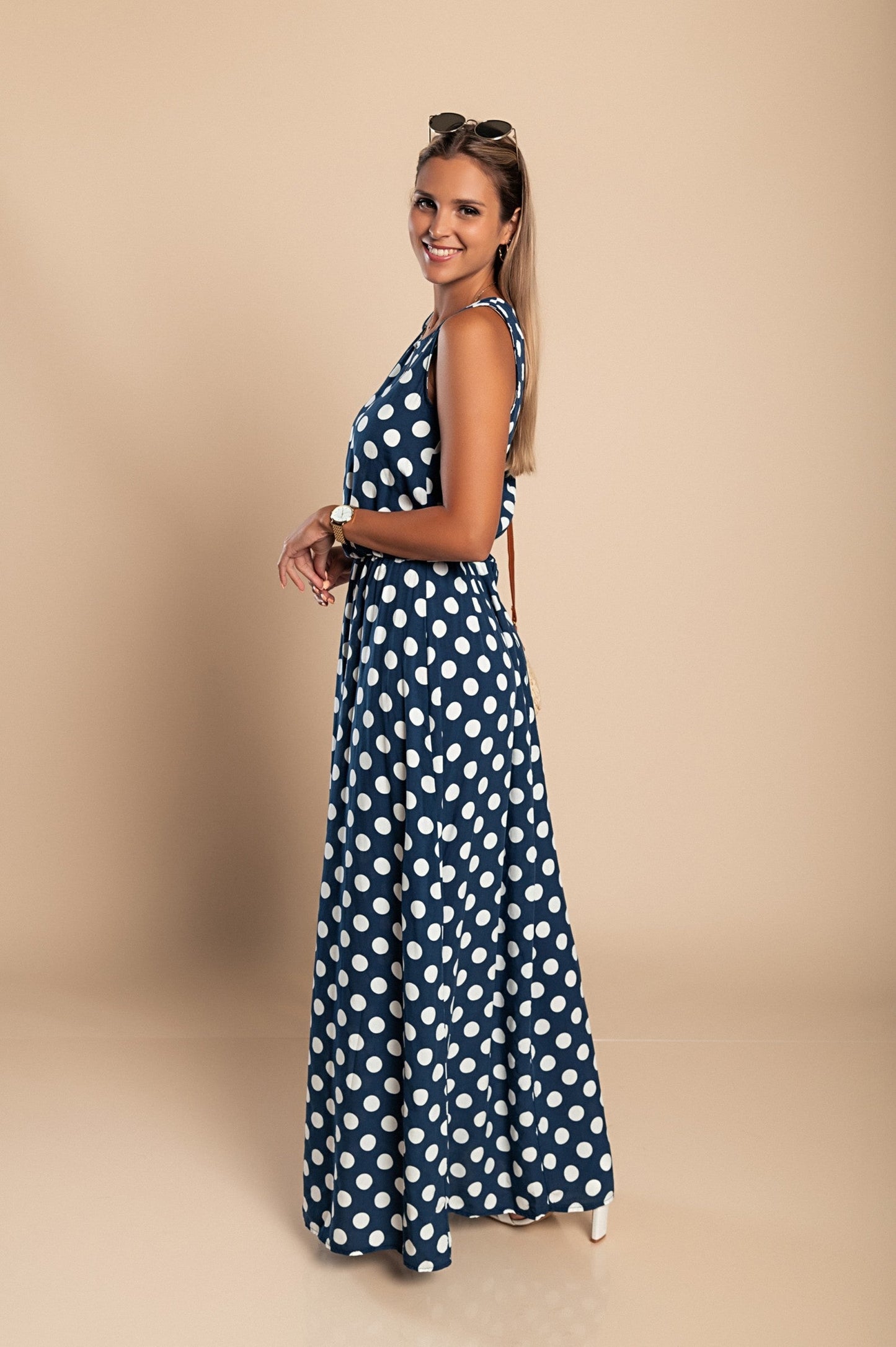 Lyna | Vestido Maxi Sin Mangas De Lunares