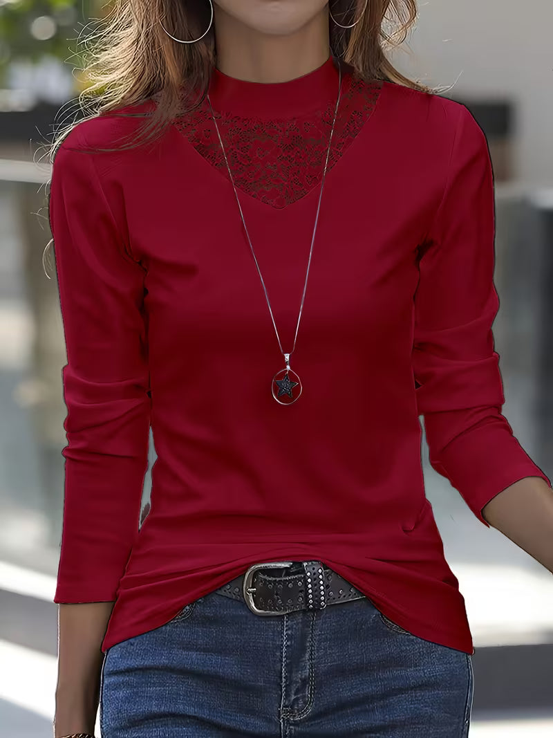 Marine | Top de Manga Larga con Cuello de Encaje