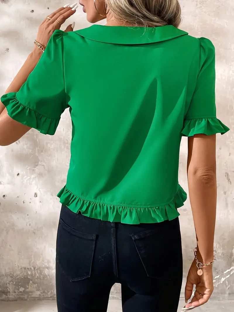 Foteini - Blusa de Manga Corta Con Cuello Peter Pan