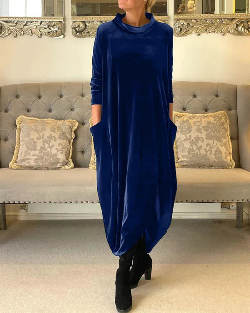 Layeena | Vestido midi de Terciopelo con Bolsillos