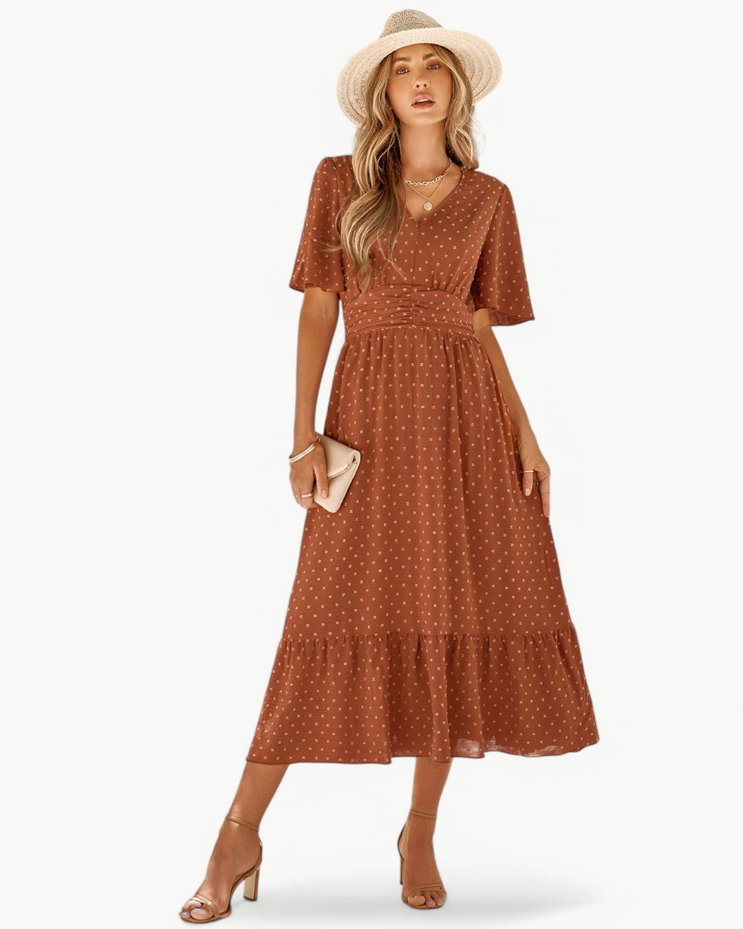 Rameena | Vestido MIDI Con Cuello en V Y Volantes en El Bajo