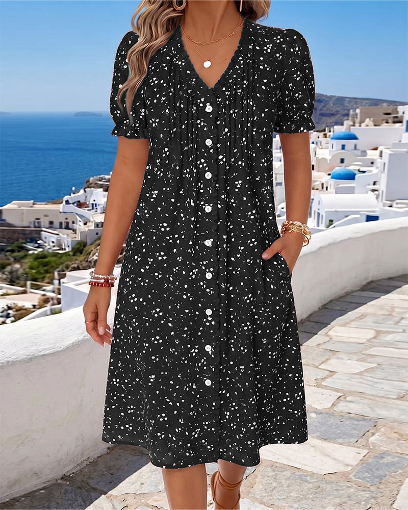 Dayma | Vestido Midi Estampado Escote Pico Botones