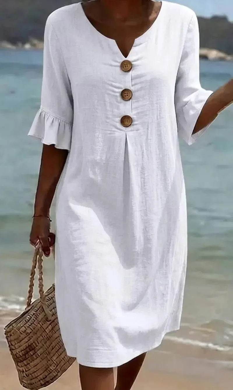 Mlaina - Vestido Midi Con Botones en la Parte Delantera y Mangas Con Volantes