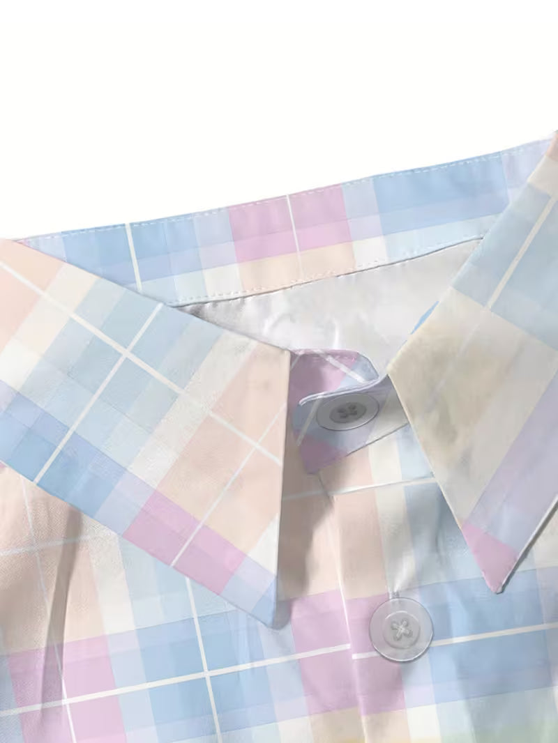Harrell | Camisa de manga Corta a Cuadros en Tonos pastel con Botones