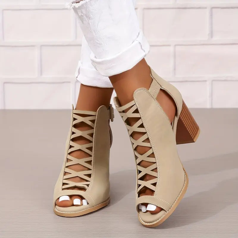 Ruzilya | Sandalias con cordones, punta abierta y tacón grueso