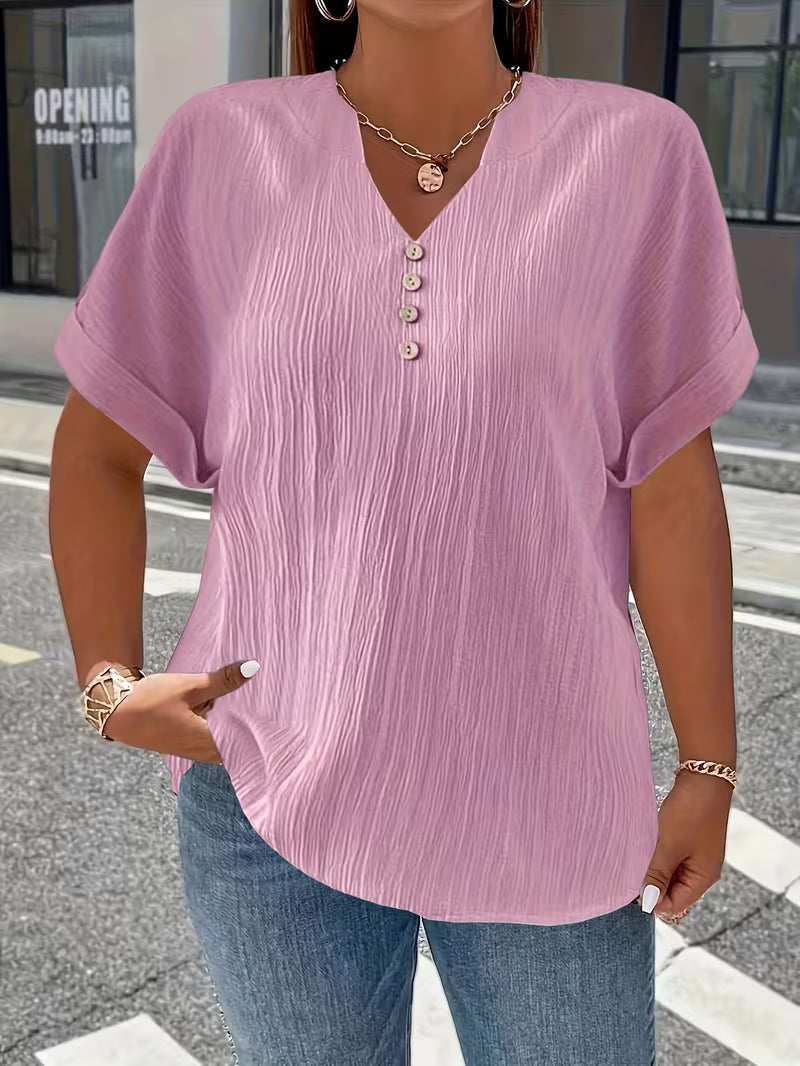 Mrella | Camiseta Con Cuello en V y Botonadura Frontal